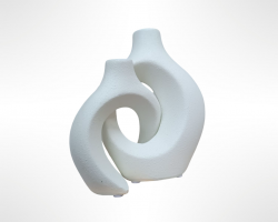 طقم تحف مزهريات ابيض قطعتين متداخل جبص حجم صغير